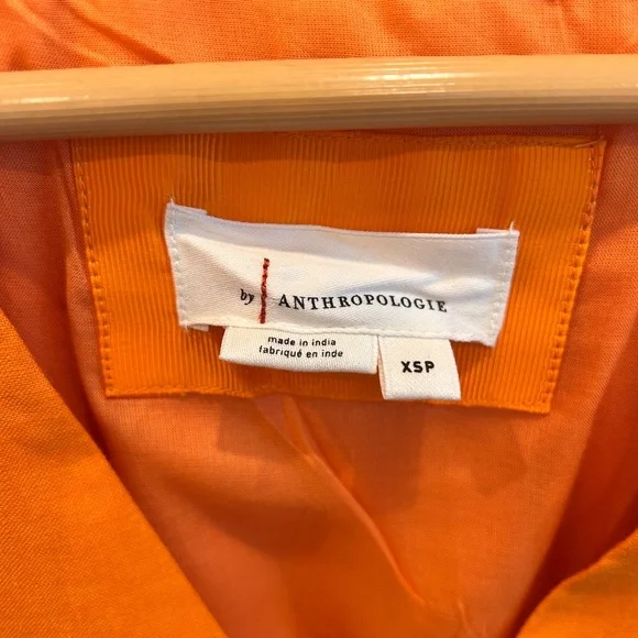 by Anthropologie Renee Dress XS Midi Orange Linen Flutter Sleeve - Picture 5 of 9